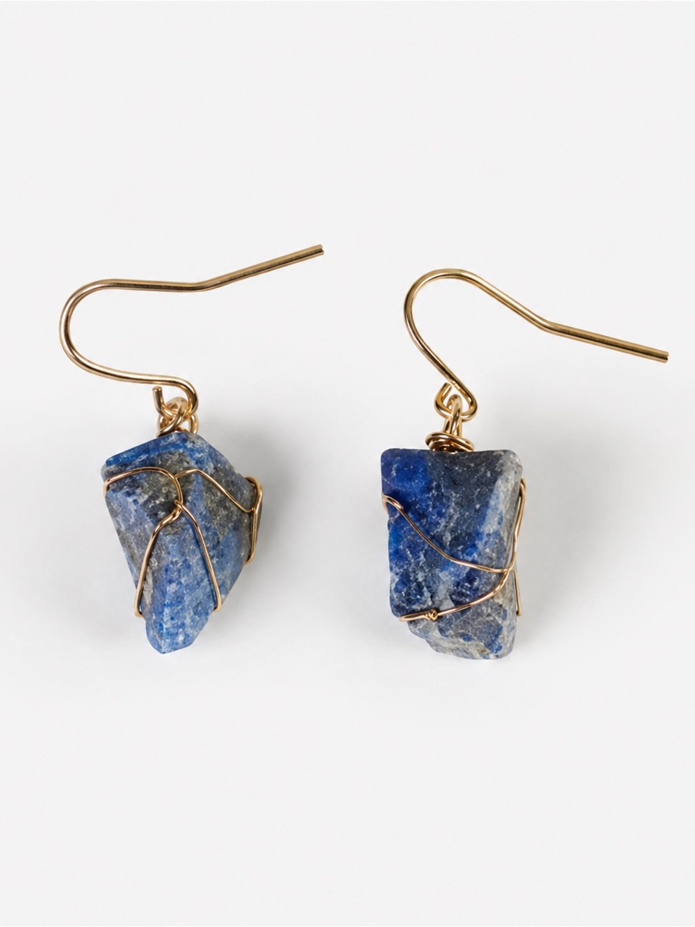 NWT handmade raw stone Lapis Lazuli gold tone wire wrapped petite drop earrings
